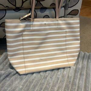 Kate Spade Beige and White Striped Tote